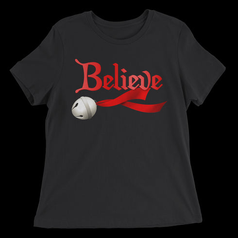 Believe Jingle Bell  Women's Relaxed Tee - Black